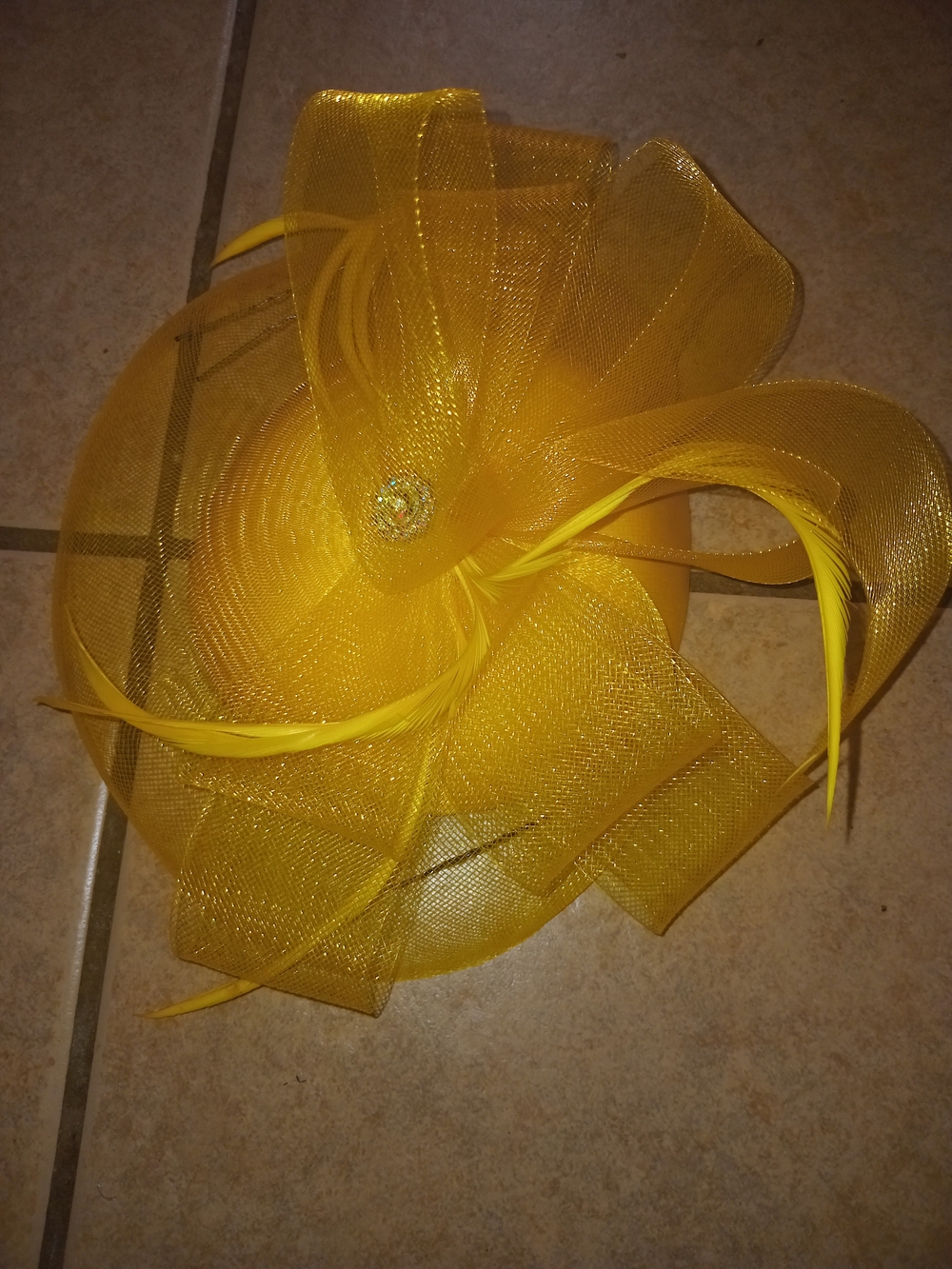 Bright Yellow Women's Fascinator with Elegant Mesh Swirls